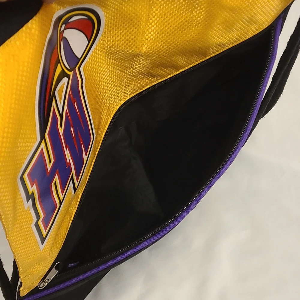 Harlem Wizards Basketball String Bag Travel Bag Bookbag Black Yellow Purple OS